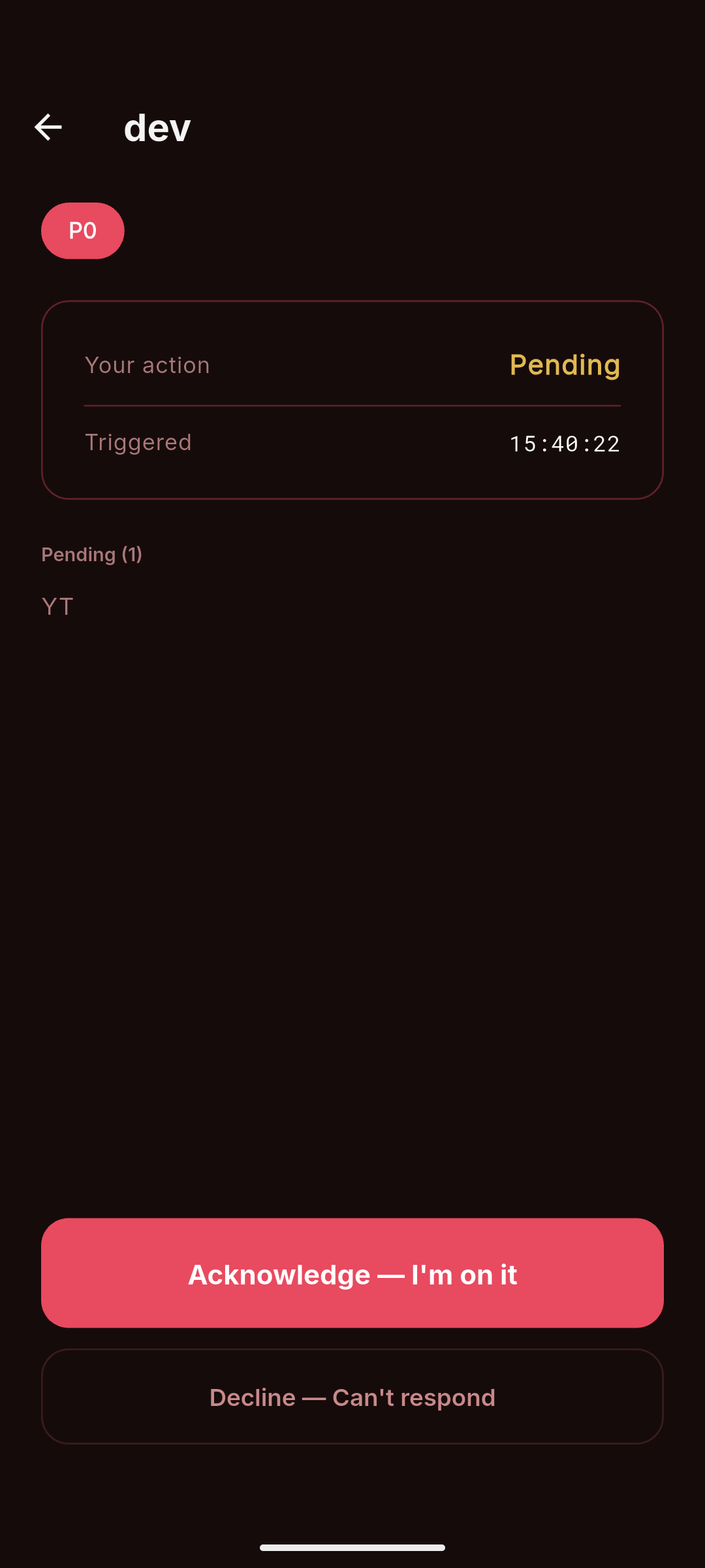 Hark mobile app showing a critical alert awaiting acknowledgement